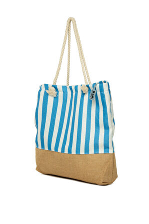 Mavi  Çizgili Jüt Garnili Plaj Çantası M000008627