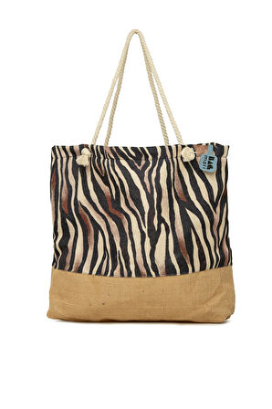 Kahverengi  Baskılı Jüt Garnili Plaj Çantası M000008632