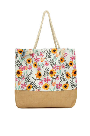 Pembe  Baskılı Jüt Garnili Plaj Çantası M000008632