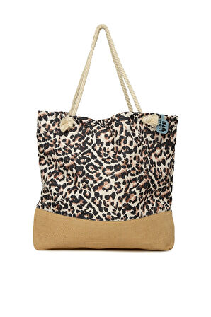 Siyah  Baskılı Jüt Garnili Plaj Çantası M000008632