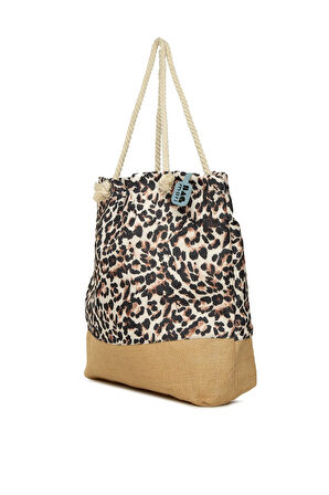 Siyah  Baskılı Jüt Garnili Plaj Çantası M000008632