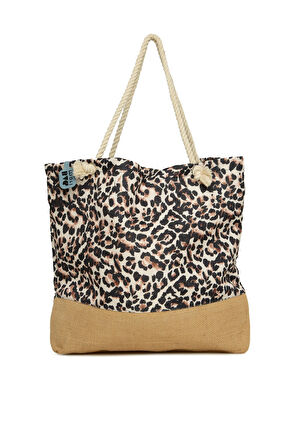 Siyah  Baskılı Jüt Garnili Plaj Çantası M000008632