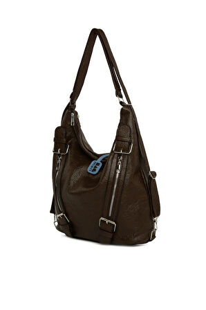 Kahverengi  Yumuşak Dokulu Kemer Detaylı Askılı ve Sırt Salaş Çanta M000008637