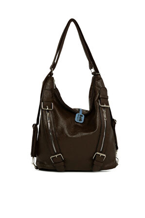 Kahverengi  Yumuşak Dokulu Kemer Detaylı Askılı ve Sırt Salaş Çanta M000008637