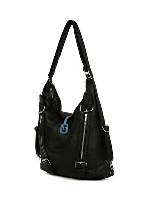 Siyah  Yumuşak Dokulu Kemer Detaylı Askılı ve Sırt Salaş Çanta M000008637