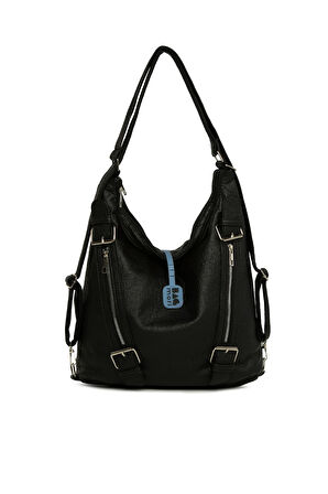 Siyah  Yumuşak Dokulu Kemer Detaylı Askılı ve Sırt Salaş Çanta M000008637