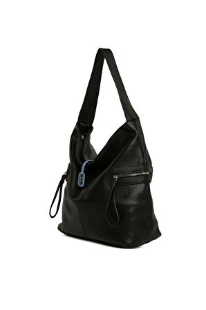 Siyah  Dokulu Yan Fermuar Detaylı Salaş Çanta M000008643