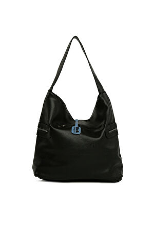 Siyah  Dokulu Yan Fermuar Detaylı Salaş Çanta M000008643