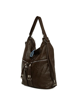Kahverengi  Yumuşak Dokulu Elcik Detaylı Askılı ve Sırt Salaş Çanta M000008648