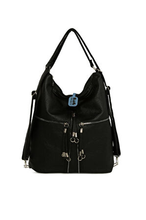 Siyah  Yumuşak Dokulu Elcik Detaylı Askılı ve Sırt Salaş Çanta M000008648