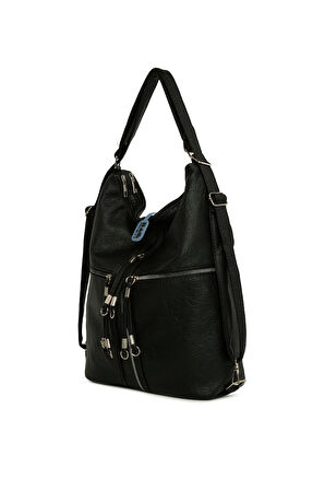 Siyah  Yumuşak Dokulu Elcik Detaylı Askılı ve Sırt Salaş Çanta M000008648