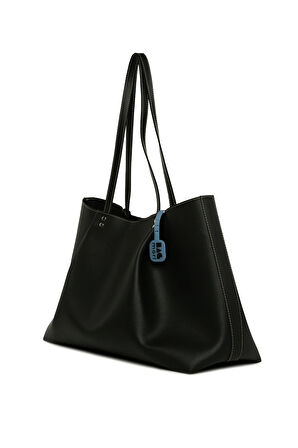 Siyah  Kontrast Dikişli Pilili Maxi Boy Çanta M000008649