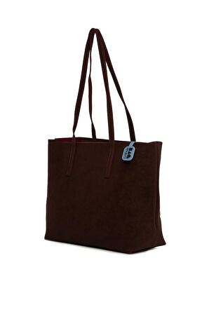 Bordo  İnce Askılı Fermuarlı Nubuk Tote Çanta M000008656