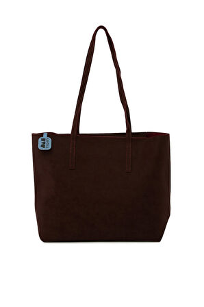 Bordo  İnce Askılı Fermuarlı Nubuk Tote Çanta M000008656