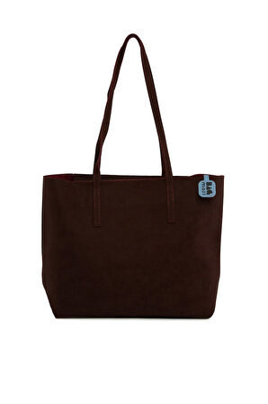 Bordo  İnce Askılı Fermuarlı Nubuk Tote Çanta M000008656