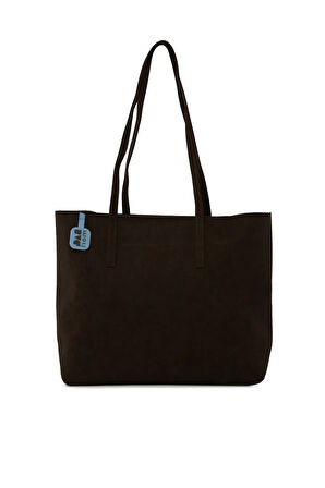 Kahverengi  İnce Askılı Fermuarlı Nubuk Tote Çanta M000008656