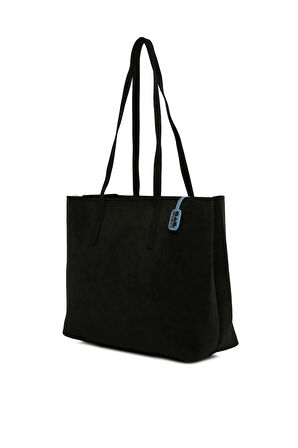 Siyah  İnce Askılı Fermuarlı Nubuk Tote Çanta M000008656