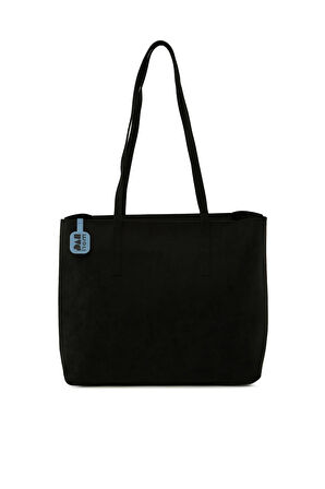 Siyah  İnce Askılı Fermuarlı Nubuk Tote Çanta M000008656