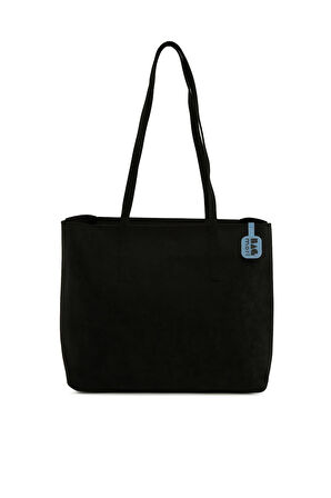 Siyah  İnce Askılı Fermuarlı Nubuk Tote Çanta M000008656