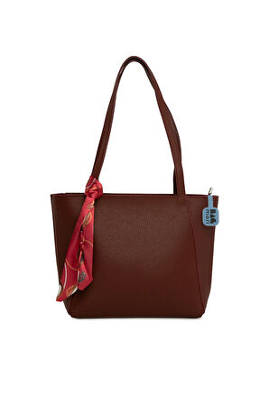 Bordo  Üç Bölmeli Şallı Tote Çanta M000008659