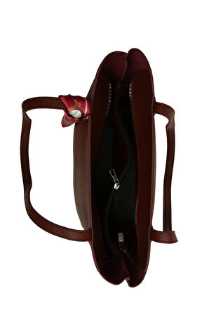 Bordo  Üç Bölmeli Şallı Tote Çanta M000008659