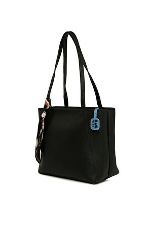 Siyah  Üç Bölmeli Şallı Tote Çanta M000008659