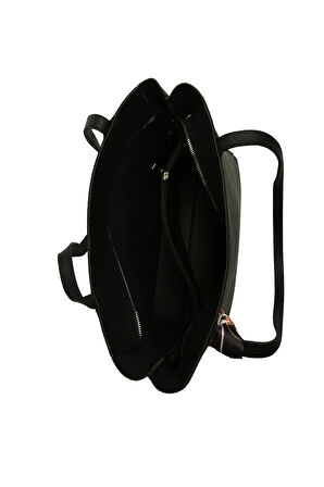 Siyah  Üç Bölmeli Şallı Tote Çanta M000008659