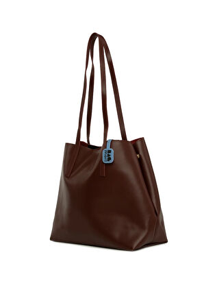 Bordo  Yandan Çıtçıtlı İnce Askılı Tote Çanta M000008663