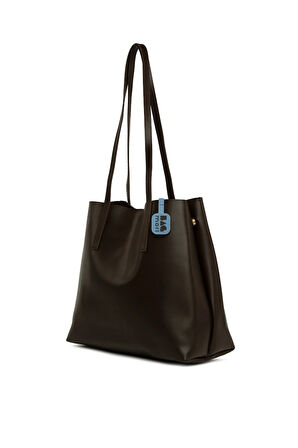 Kahverengi  Yandan Çıtçıtlı İnce Askılı Tote Çanta M000008663