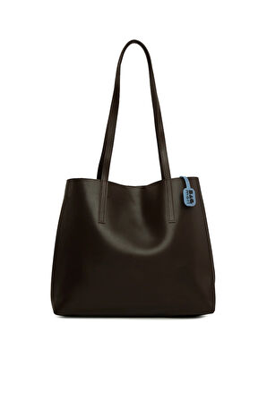 Kahverengi  Yandan Çıtçıtlı İnce Askılı Tote Çanta M000008663