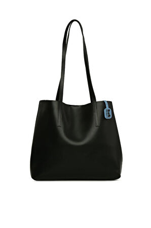 Siyah  Yandan Çıtçıtlı İnce Askılı Tote Çanta M000008663