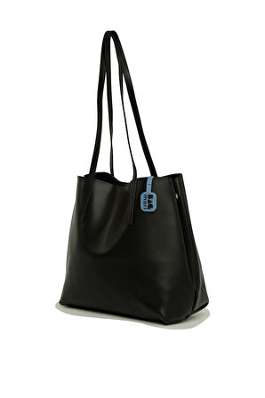 Siyah  Yandan Çıtçıtlı İnce Askılı Tote Çanta M000008663