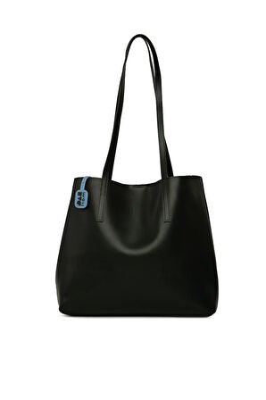 Siyah  Yandan Çıtçıtlı İnce Askılı Tote Çanta M000008663