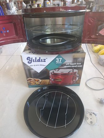 Yıldız 37 Litre Çift Tepsili Yuvarlak Fırın  Elektrikli Davul Fırın Termostatlı Ev Tipi Börek Pide Fırını