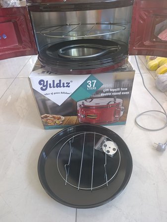 Yıldız 37 Litre Çift Tepsili Yuvarlak Fırın  Elektrikli Davul Fırın Termostatlı Ev Tipi Börek Pide Fırını