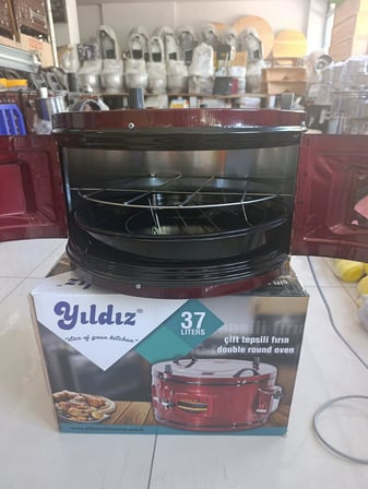 Yıldız 37 Litre Çift Tepsili Yuvarlak Fırın  Elektrikli Davul Fırın Termostatlı Ev Tipi Börek Pide Fırını