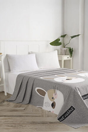 Doğal Pike Baskılı Mega King 260x230cm Tavşancık A.Kahve-Gri-Pembe