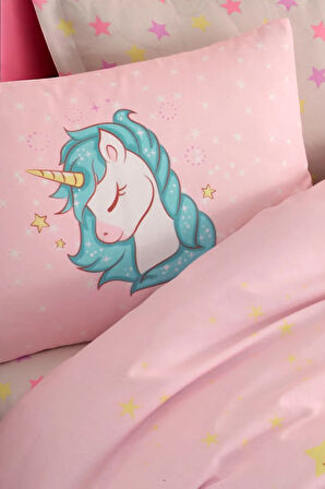 Kolay Ütülenir Nevresim Takımı Tek Kişilik Mystic Unicorn Pembe