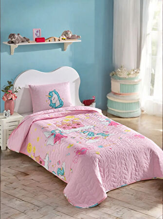 Kapitone Yatak Örtüsü Seti Tek Kişilik Mystic Unicorn Pembe