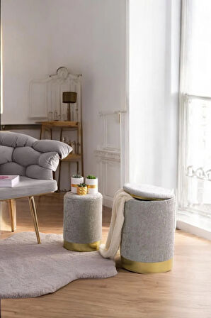 CozyNest 2li Puf Yuvarlak Sandıklı Gri