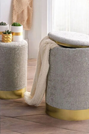 CozyNest 2li Puf Yuvarlak Sandıklı Gri
