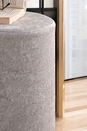 Puf Handmade A.Gri Şönil Kumaş Silindir Dekoratif Bench