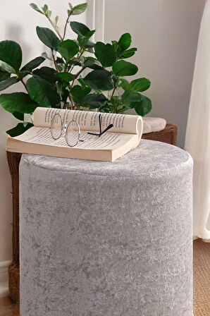 Puf Handmade A.Gri Şönil Kumaş Silindir Dekoratif Bench
