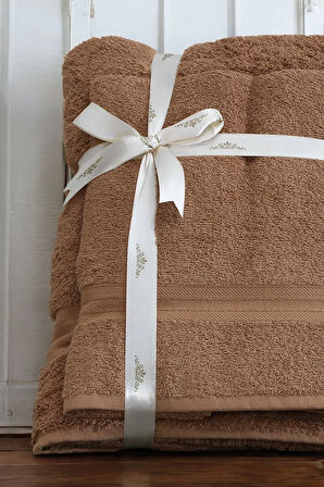 2li Banyo Havlu Seti 90x160cm +50x90cm DualStyle Kahve