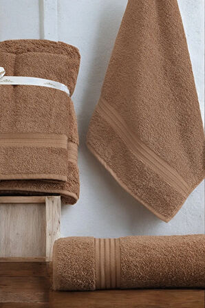 2li Banyo Havlu Seti 90x160cm +50x90cm DualStyle Kahve