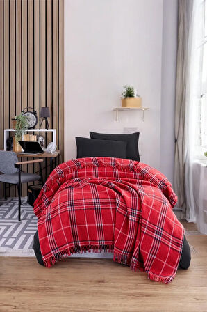 Battaniye Pamuklu Tek Kişilik Nordic Cozy Kırmızı