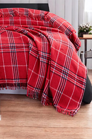 Battaniye Pamuklu Tek Kişilik Nordic Cozy Kırmızı