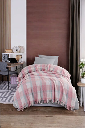 Battaniye Pamuklu Tek Kişilik Nordic Cozy Pudra