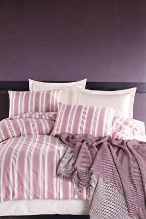 Modern Stripe Nevresim Takımı Çift Kişilik GentleTouch Bordo