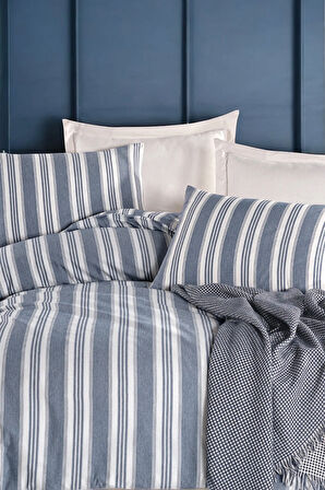 Modern Stripe Nevresim Takımı Çift Kişilik GentleTouch Lacivert